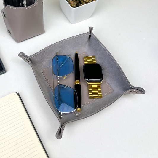 Gray Leather Desk Organizer For Keys, Glasses And Small Items - Pache