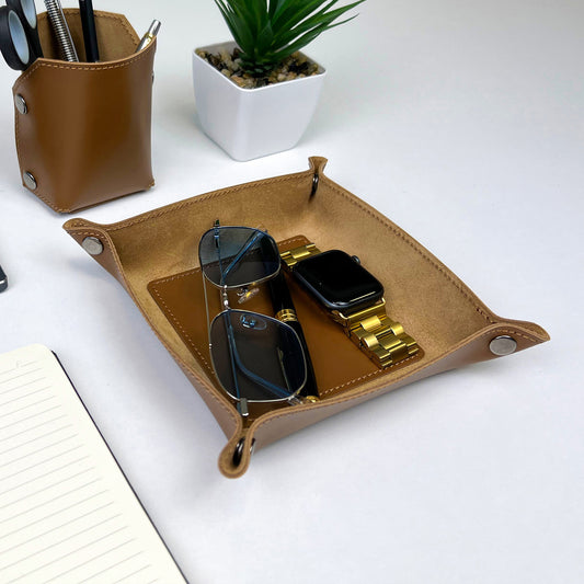 Brown Leather Desk Organizer For Keys, Glasses And Small Items - Pache