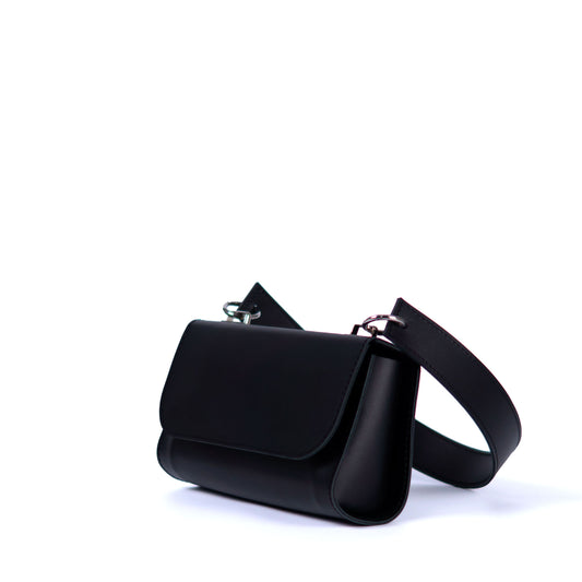 Black Leather Baguette Bag for Women - Pache Tabala - Pache