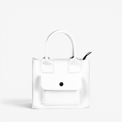White Leather Mini Tote Bag for Women - Pache Sigil - Pache