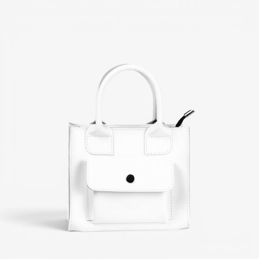 White Leather Mini Tote Bag for Women - Pache Sigil - Pache