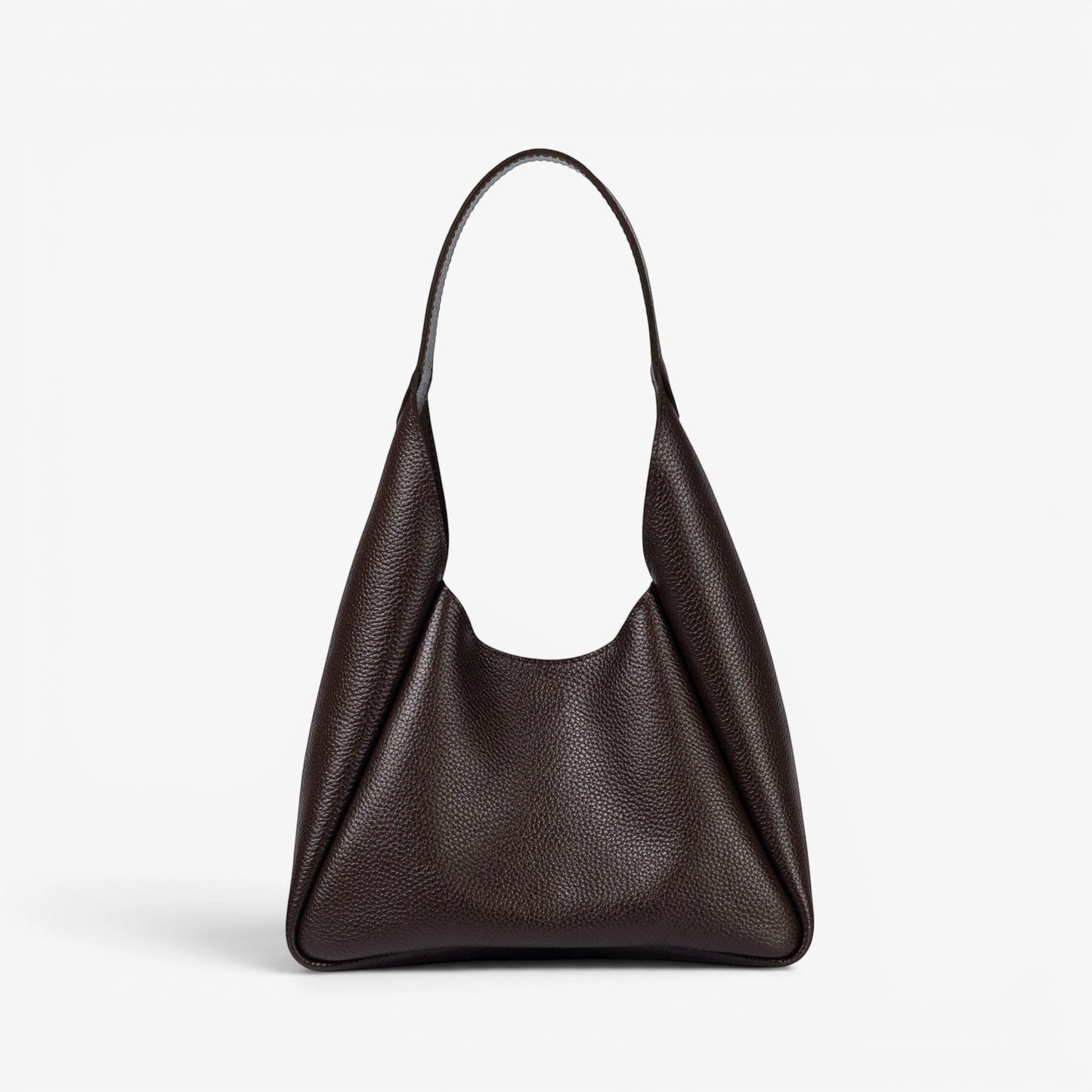 Pache Torba hobo bag in chocolate brown pebbled leather with a slouchy silhouette and magnetic closure. Includes matching wallet.