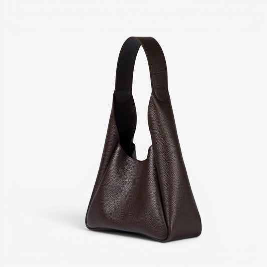 Pache Torba hobo bag in chocolate brown pebbled leather with a magnetic closure and matching wallet. Small size.