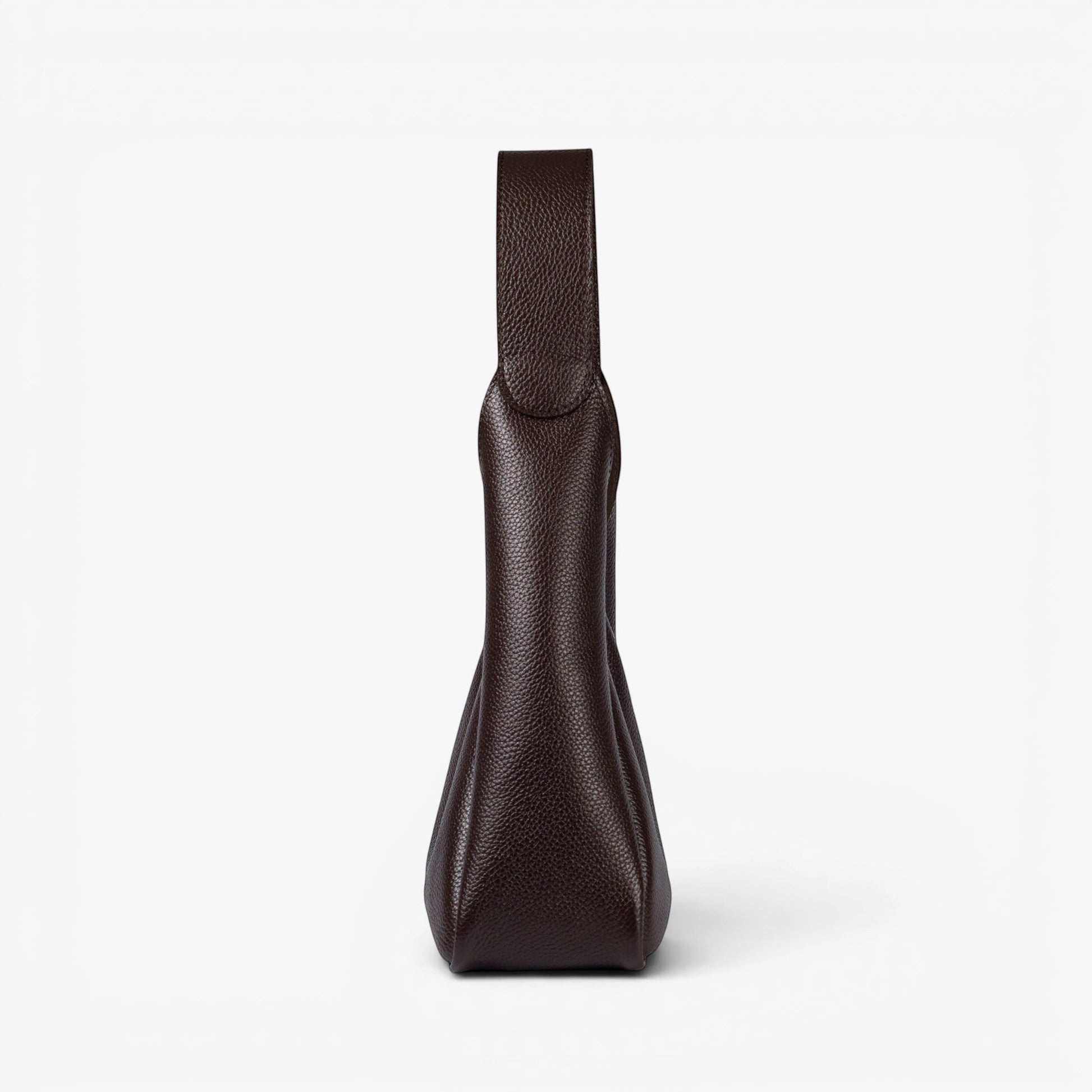 Pache Torba hobo bag in chocolate brown pebbled leather with magnetic closure and matching wallet. Small size.